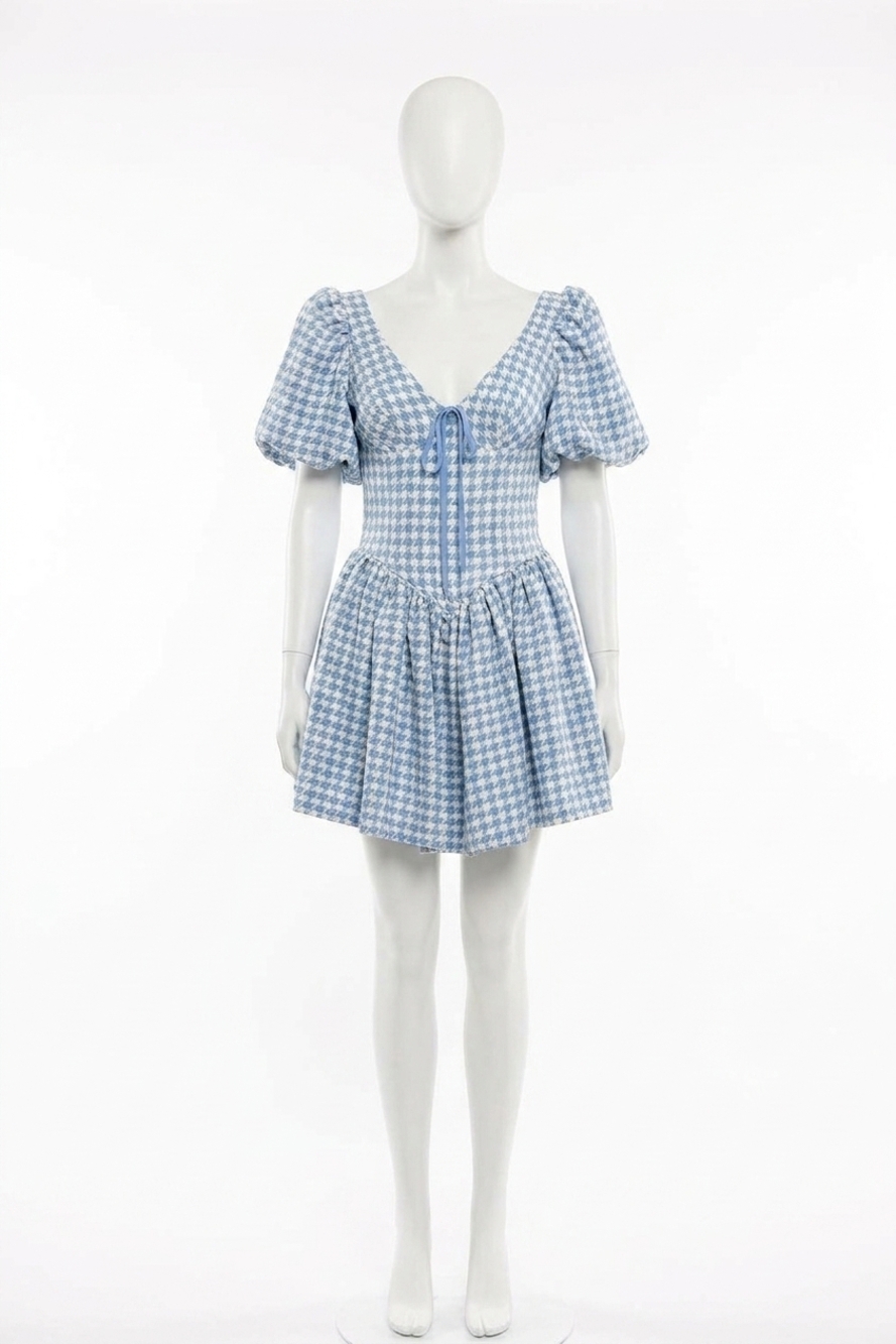 NEW SOFIE THE LABEL blair houndstooth mini dress in blue